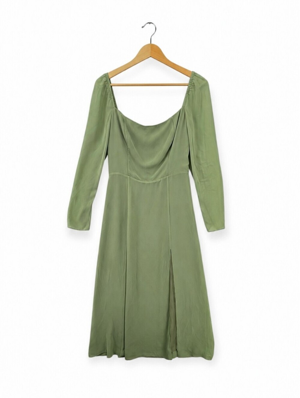 Aritzia Wilfred Dress Castello Womens Size 8 Green Smocked Back Long Sleeve New